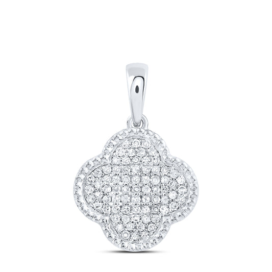 0.16 Ctw Natural Diamond Cluster Clover Flower Pendant in 10k White Gold
