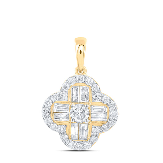 0.46 Ctw Natural Diamond Clover Flower Gift Pendant in 10k Yellow Gold