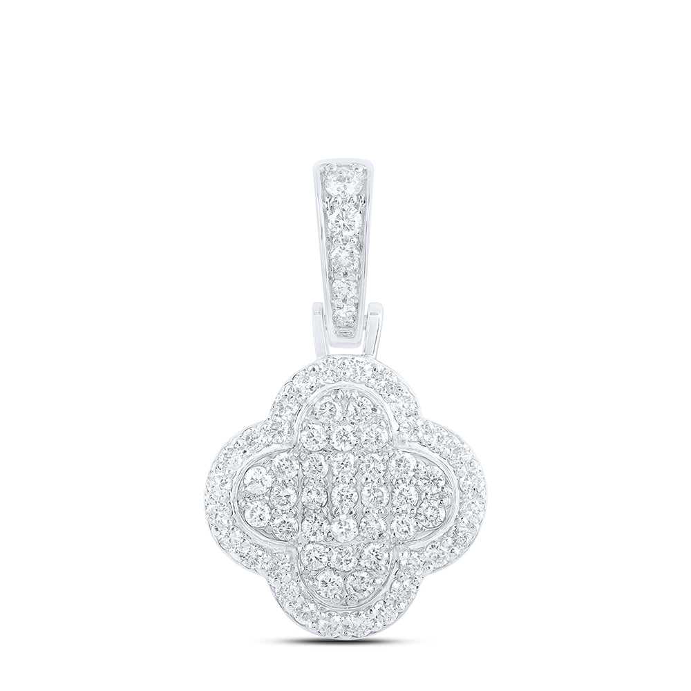 0.46 Ctw Natural Diamond Clover Gift Flower Pendant in 10k White Gold