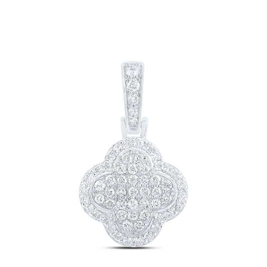 0.46 Ctw Natural Diamond Clover Gift Flower Pendant in 10k White Gold