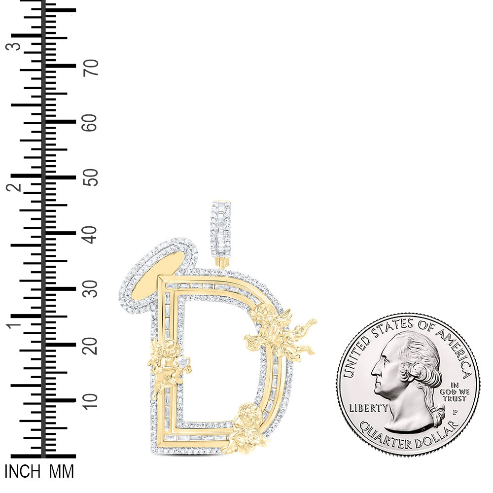1.28 Ctw Natural Diamond Angel Initial Letter Alphabet D Pendant in 10k Yellow Gold