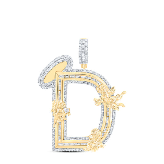 1.28 Ctw Natural Diamond Angel Initial Letter Alphabet D Pendant in 10k Yellow Gold