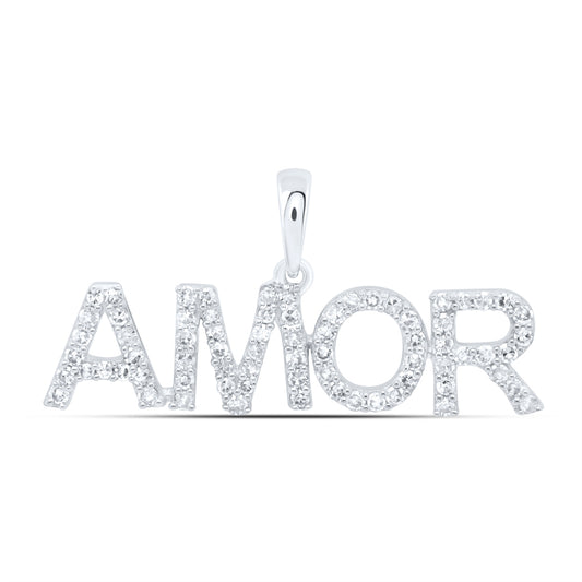 0.27 Ctw Natural Diamond AMOR NamePendant in 10k White Gold