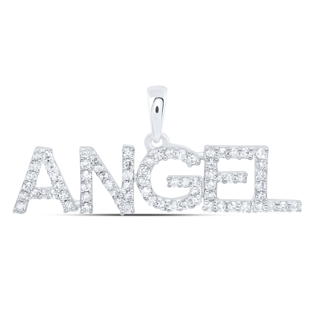 0.28 Ctw Natural Diamond ANGEL Name Pendant in 10k White Gold