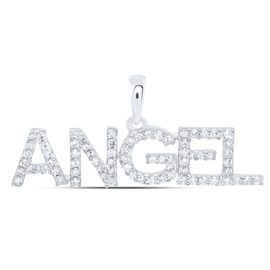 0.28 Ctw Natural Diamond ANGEL Name Pendant in 10k White Gold