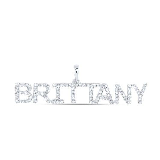 0.42 Ctw Natural Diamond BRITTANY Name Pendant in 10k White Gold