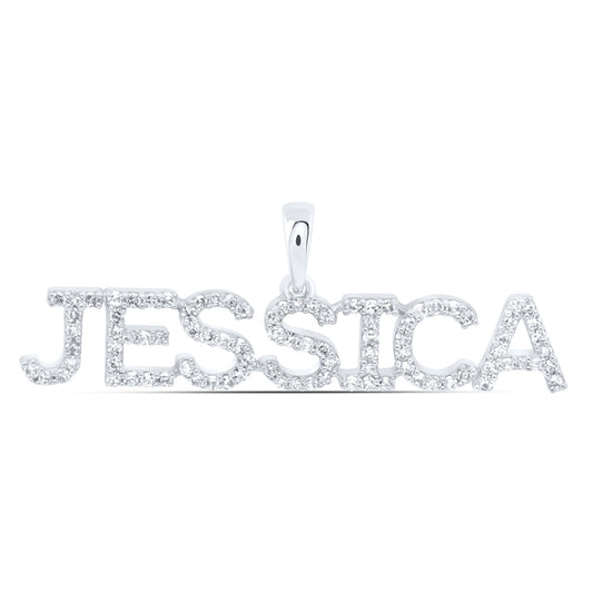 0.35 Ctw Natural Diamond JESSICA Name Pendant in 10k White Gold