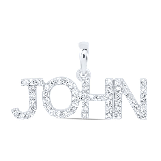 0.22 Ctw Natural Diamond JOHN Name Pendant in 10k White Gold