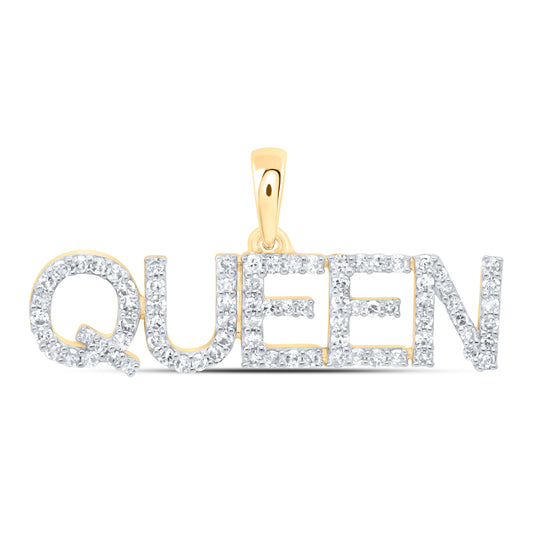 0.3 Ctw Natural Diamond QUEEN Name Pendant in 10k Yellow Gold