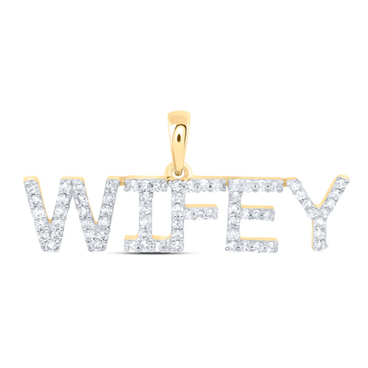 0.27 Ctw Natural Diamond WIFEY Name Pendant in 10k Yellow Gold