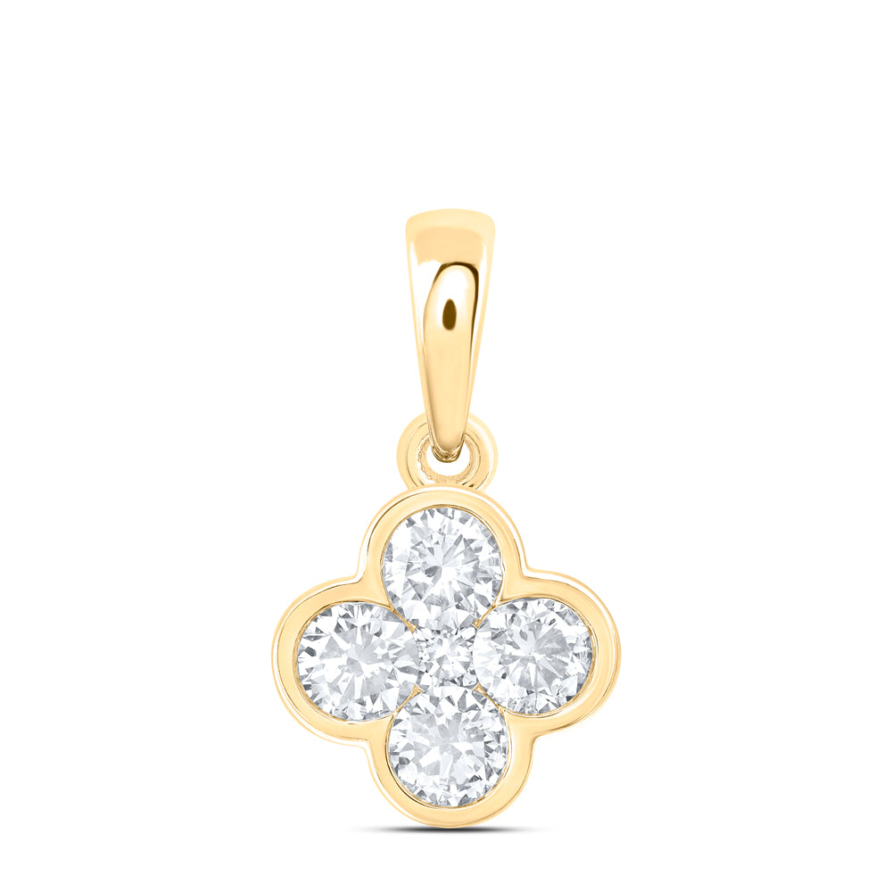 0.54 Ctw Natural Diamond Clover Fashion Gift Pendant in 10k Yellow Gold