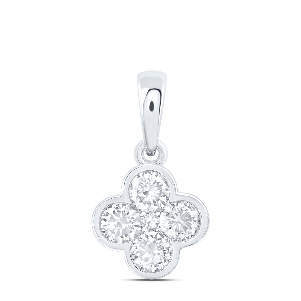 0.52 Ctw Natural Diamond Clover Flower Fashion Pendant in 10k White Gold