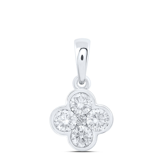 1 Ctw Natural Diamond Clover Flower Pendant in 14k White Gold