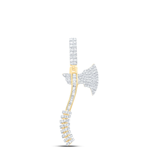 0.95 Ctw Natural Diamond Battle Axe Pendant in 10k Yellow Gold