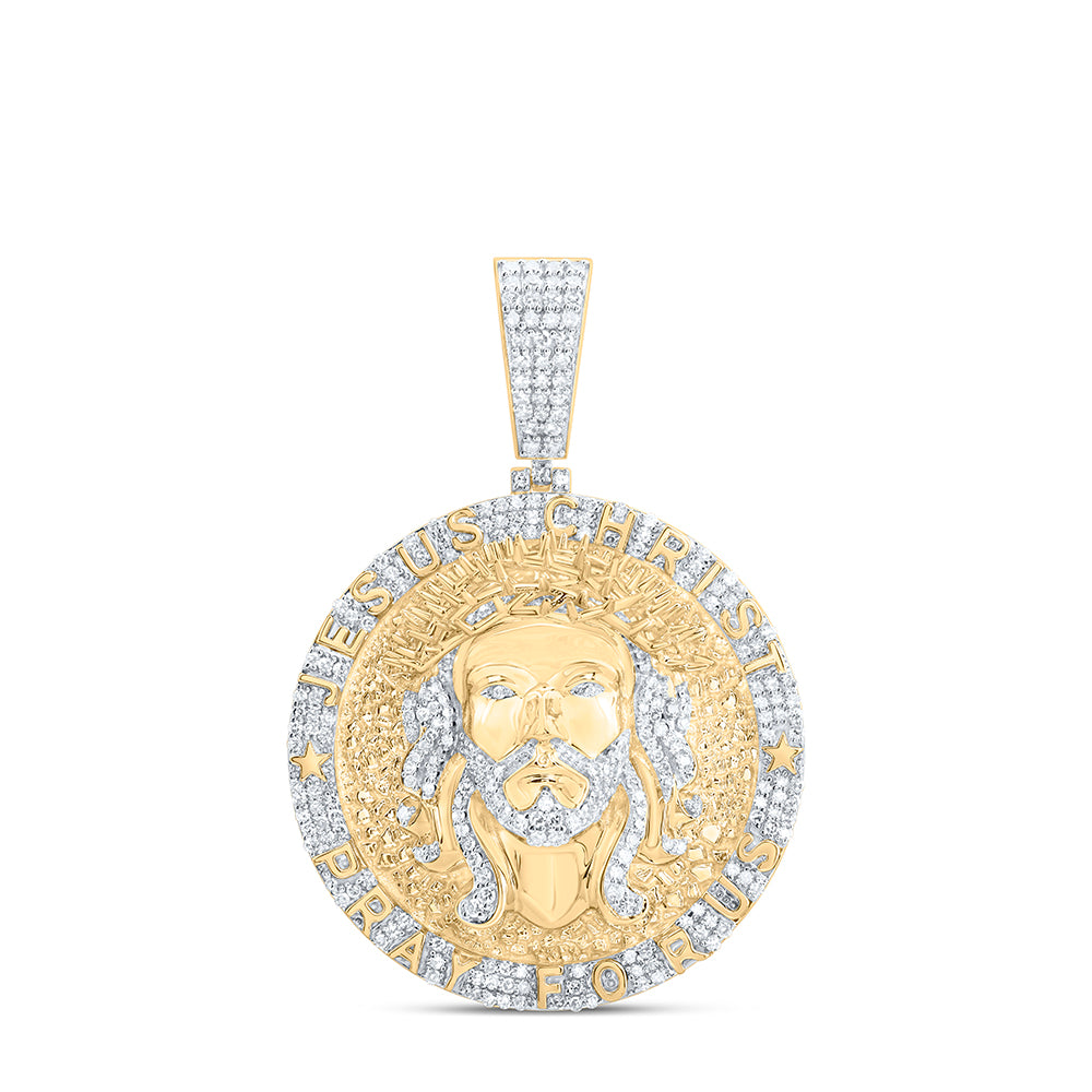 1.26 Ctw Natural Diamond Jesus Face Head Medallion Pendant in 10k Yellow Gold