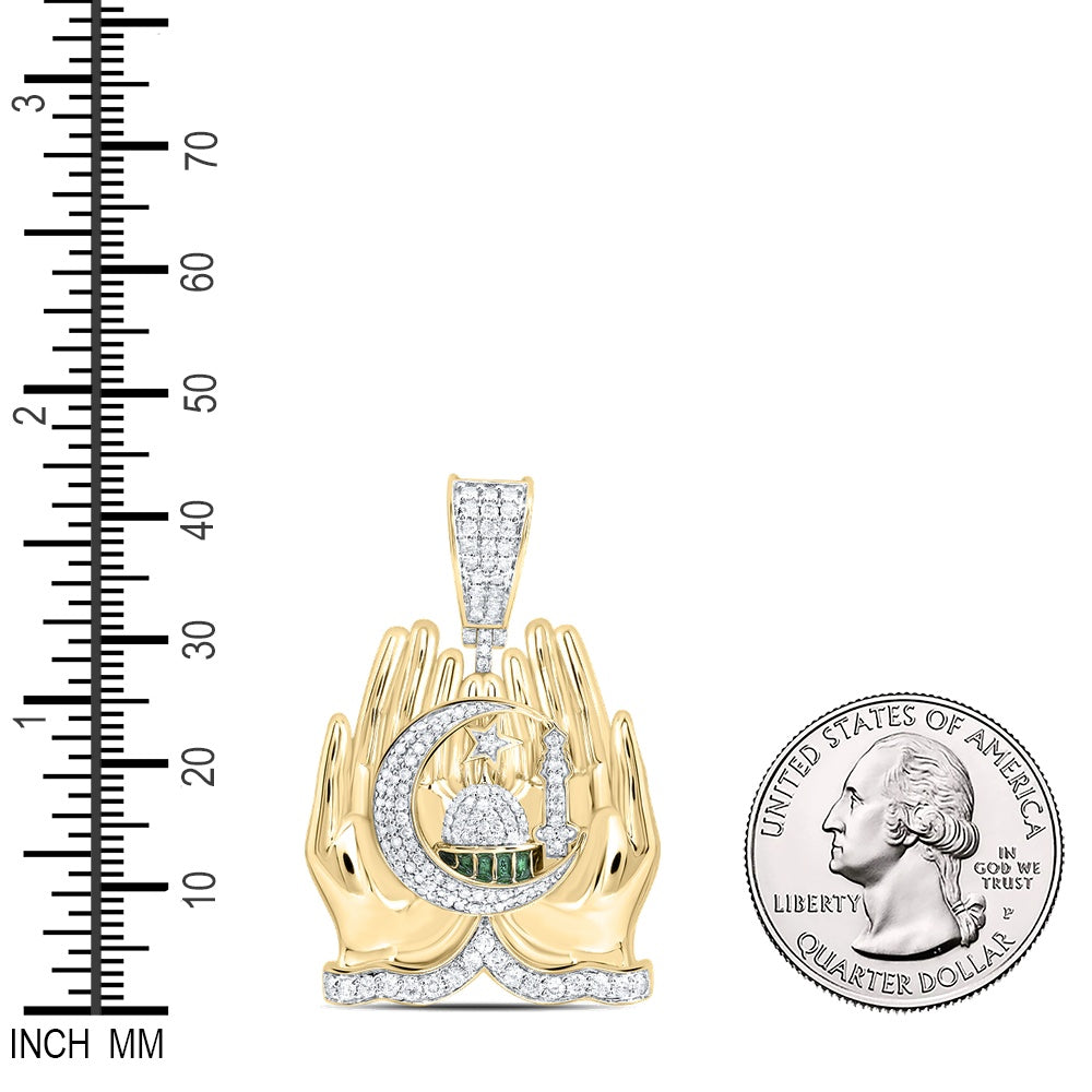 1.02 Ctw Natural Diamond Praying Hands Moque Moon Star Pendant in 10k Yellow Gold