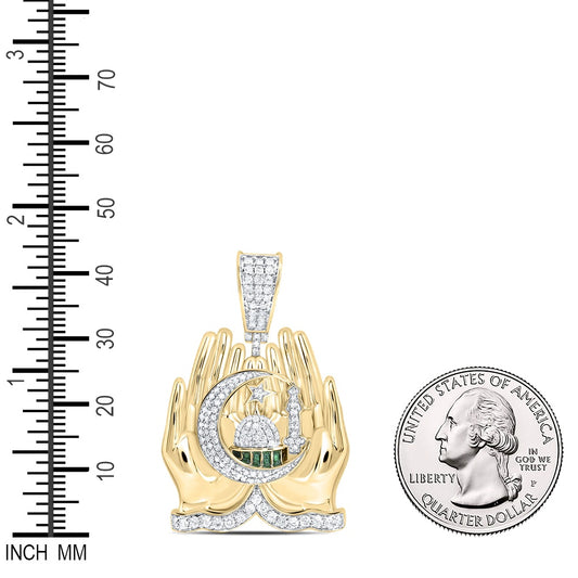 1.02 Ctw Natural Diamond Praying Hands Moque Moon Star Pendant in 10k Yellow Gold