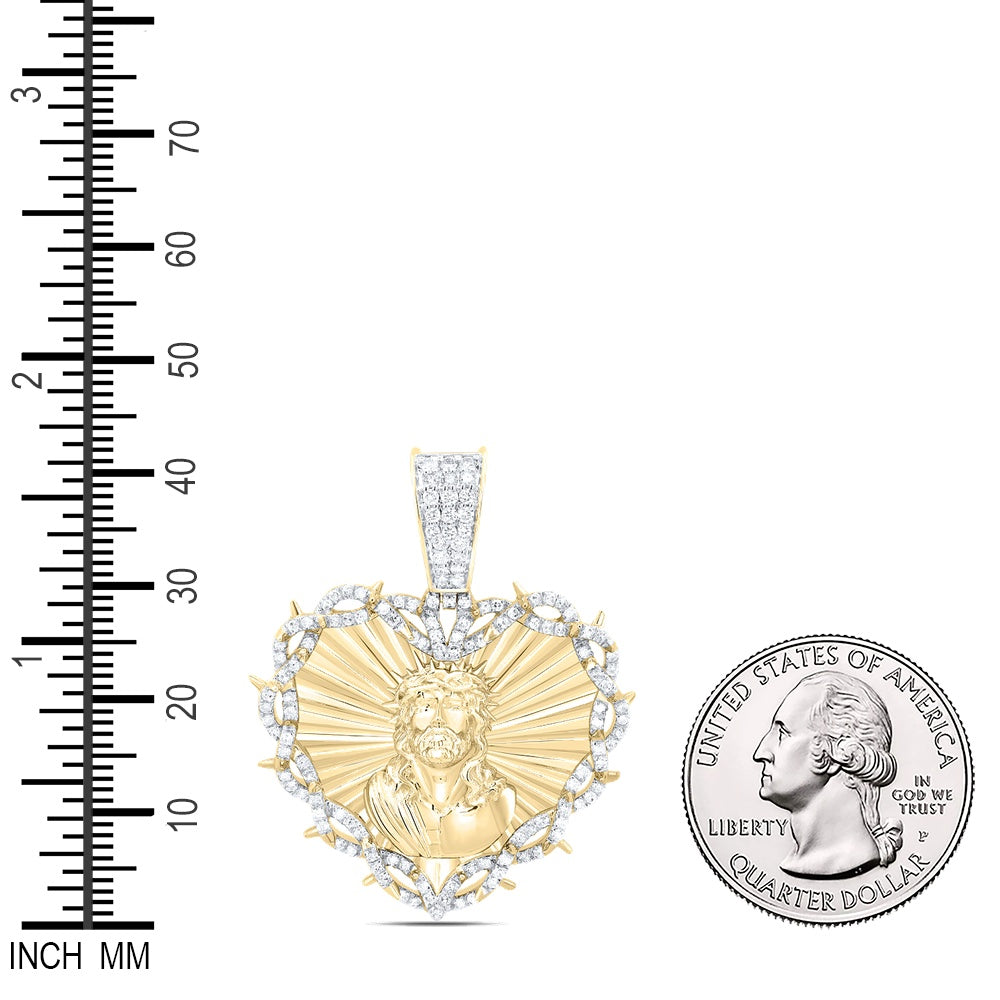 0.8 Ctw Natural Diamond Heart Jesus Face Head Pendant in 10k Yellow Gold