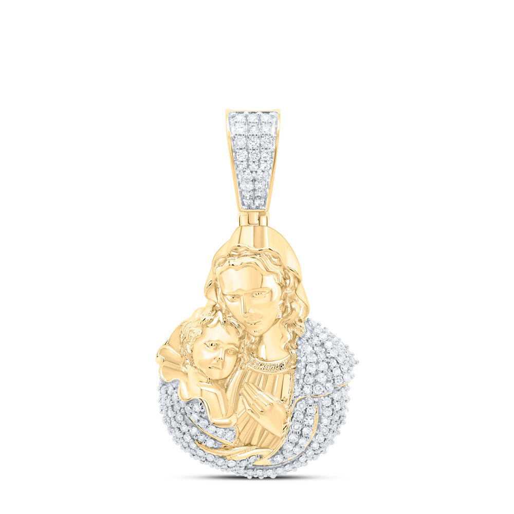 1.08 Ctw Natural Diamond Mother Mary With Baby Jesus Pendant in 10k Yellow Gold