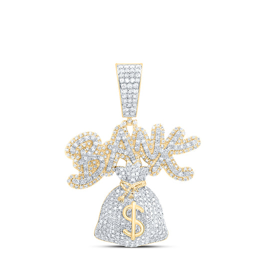 1.61 Ctw Natural Diamond Bank Money Bag Dollar Sign Pendant in 10k Yellow Gold