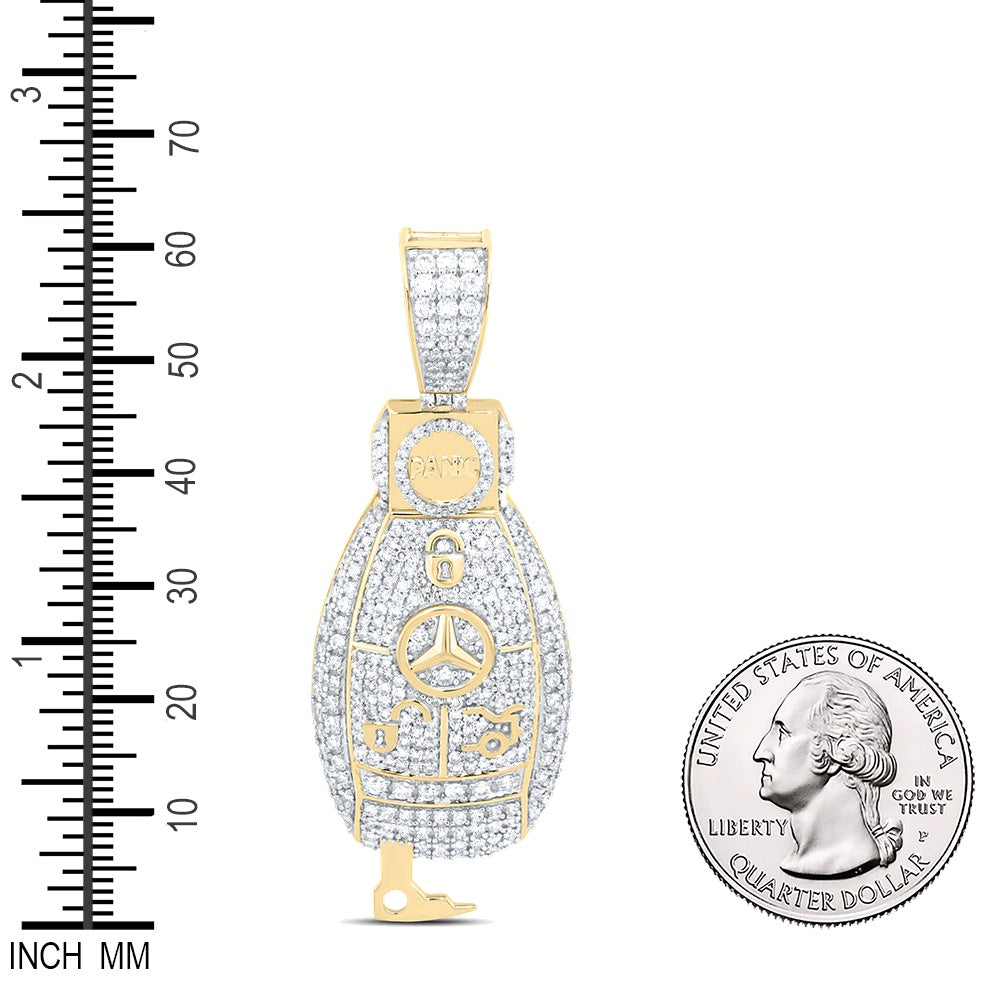 1.88 Ctw Natural Diamond Auto Car Key Pendant in 10k Yellow Gold