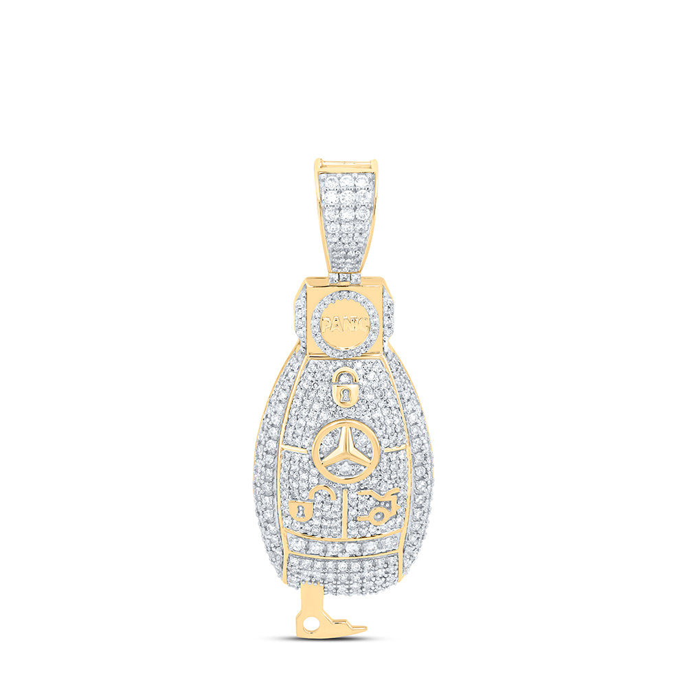 1.88 Ctw Natural Diamond Auto Car Key Pendant in 10k Yellow Gold
