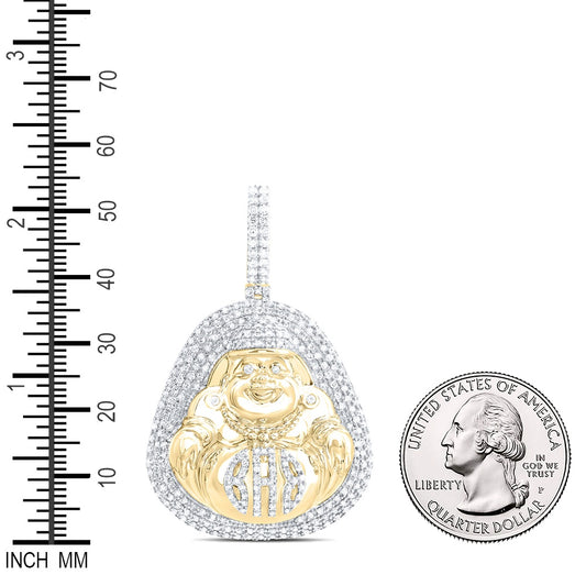 1.51 Ctw Natural Diamond Laughing Buddha Pendant in 10k Yellow Gold