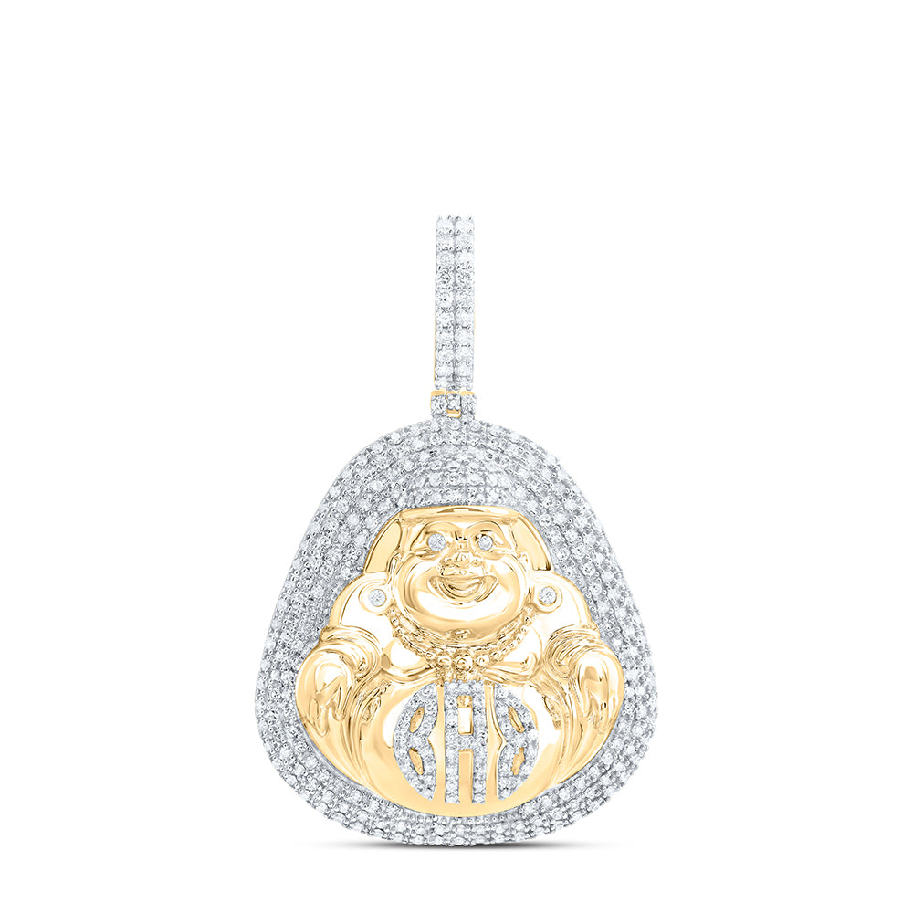 1.51 Ctw Natural Diamond Laughing Buddha Pendant in 10k Yellow Gold