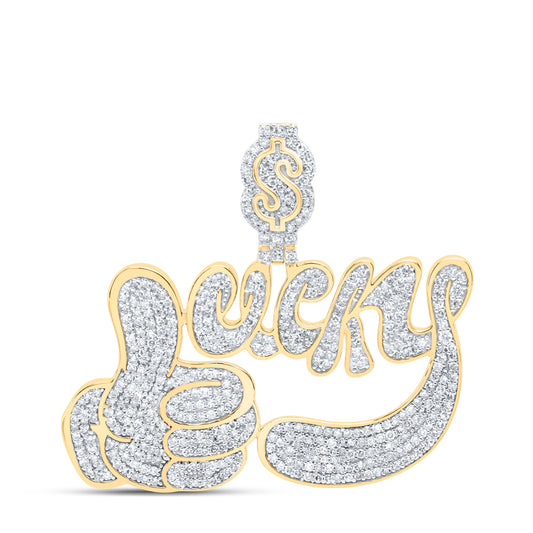 1.82 Ctw Natural Diamond Thumbs Up Lucky Dollar Sign Pendant in 10k Yellow Gold