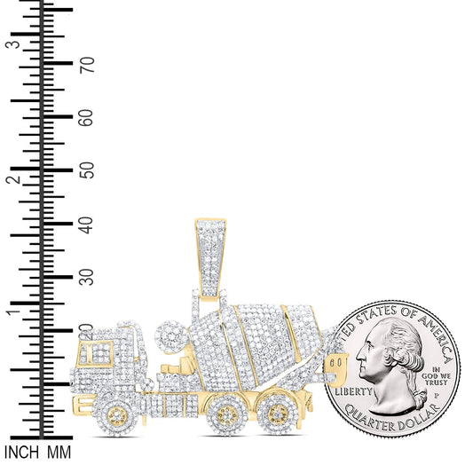 2.72 Ctw Natural Diamond Cement Concrete Mixer Construction Truck Pendant in 10k Yellow Gold