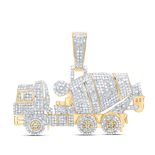 2.72 Ctw Natural Diamond Cement Concrete Mixer Construction Truck Pendant in 10k Yellow Gold