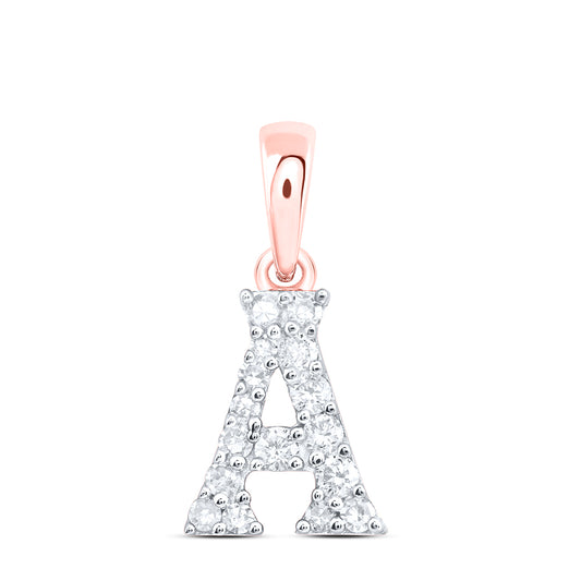 0.12 Ctw Natural Diamond Tiny Block Initial Letter A Pendant in 10k Rose Gold