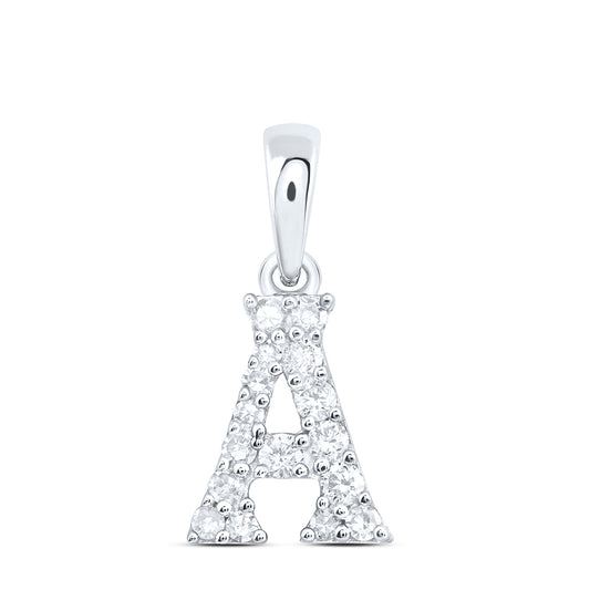 0.11 Ctw Natural Diamond Tiny Block Initial Letter A Pendant in 10k White Gold