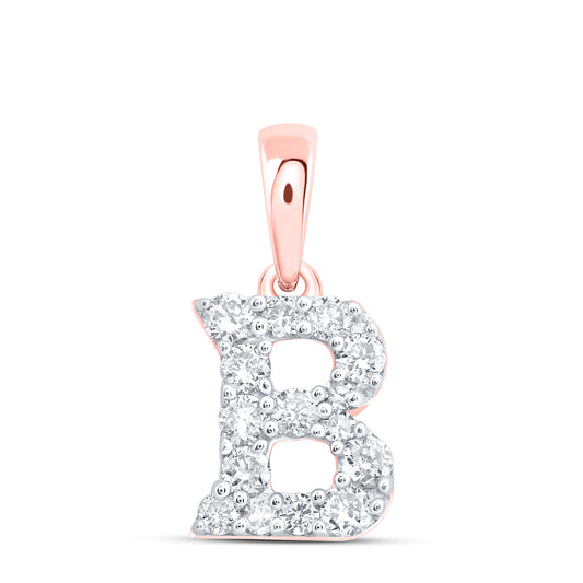 0.2 Ctw Natural Diamond Tiny Block Initial Letter B Pendant in 10k Rose Gold