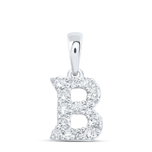 0.21 Ctw Natural Diamond Tiny Block Initial Letter B Pendant in 10k White Gold