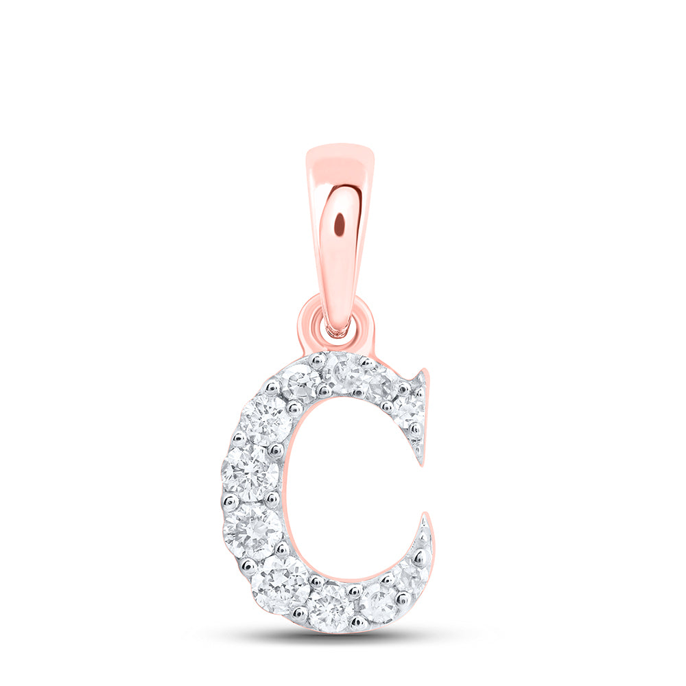 0.11 Ctw Natural Diamond Tiny Block Initial Letter C Pendant in 10k Rose Gold