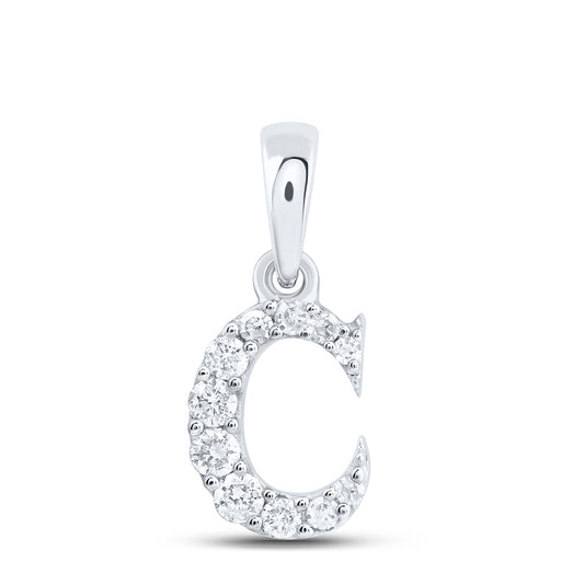 0.11 Ctw Natural Diamond Tiny Block Initial Letter C Pendant in 10k White Gold