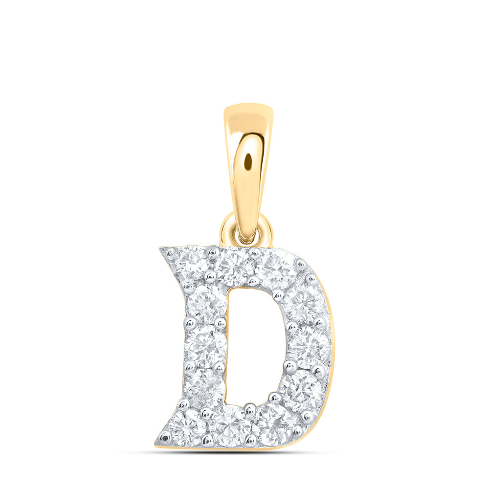 0.19 Ctw Natural Diamond Tiny Block Initial Letter D Pendant in 10k Yellow Gold