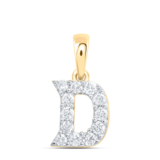 0.19 Ctw Natural Diamond Tiny Block Initial Letter D Pendant in 10k Yellow Gold