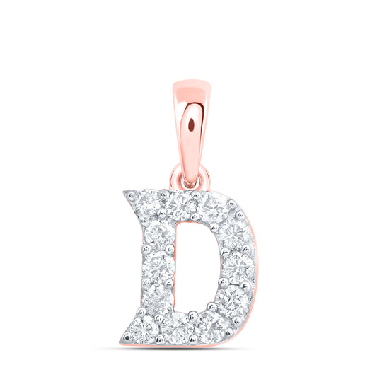0.19 Ctw Natural Diamond Tiny Block Initial Letter D Pendant in 10k Rose Gold