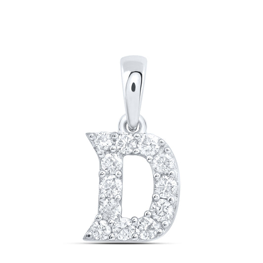 0.19 Ctw Natural Diamond Tiny Block Initial Letter D Pendant in 10k White Gold