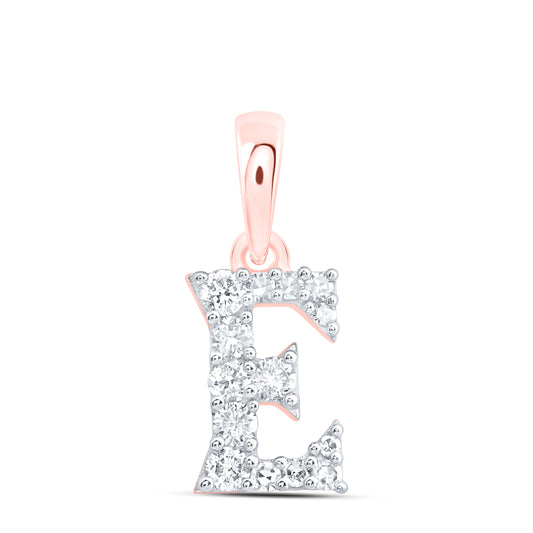 0.14 Ctw Natural Diamond Tiny Block Initial Letter E Pendant in 10k Rose Gold