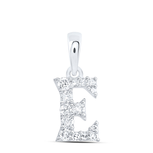 0.14 Ctw Natural Diamond Tiny Block Initial Letter E Pendant in 10k White Gold