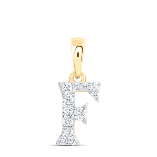 0.1 Ctw Natural Diamond Tiny Block Initial Letter F Pendant in 10k Yellow Gold