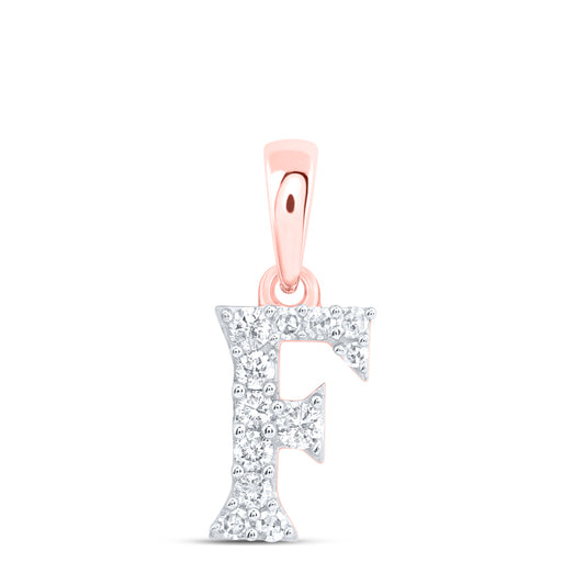 0.1 Ctw Natural Diamond Tiny Block Initial Letter F Pendant in 10k Rose Gold