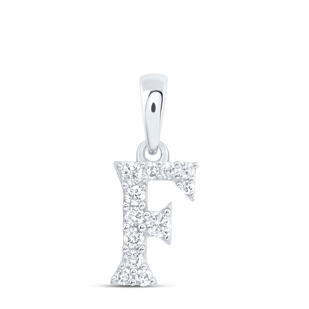 0.1 Ctw Natural Diamond Tiny Block Initial Letter F Pendant in 10k White Gold