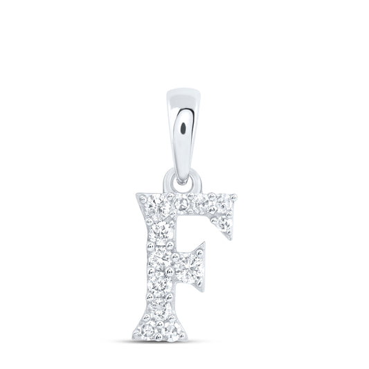 0.1 Ctw Natural Diamond Tiny Block Initial Letter F Pendant in 10k White Gold