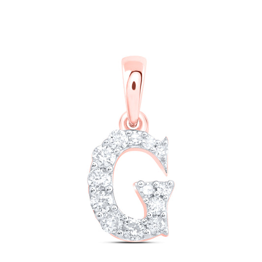 0.15 Ctw Natural Diamond Tiny Block Initial Letter G Pendant in 10k Rose Gold