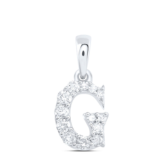 0.15 Ctw Natural Diamond Tiny Block Initial Letter G Pendant in 10k White Gold