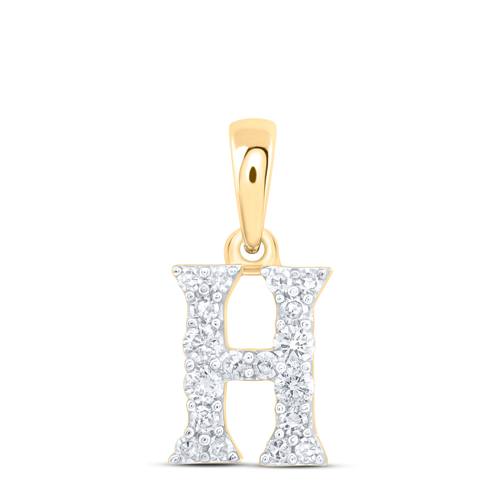 0.15 Ctw Natural Diamond Tiny Block Initial Letter H Pendant in 10k Yellow Gold